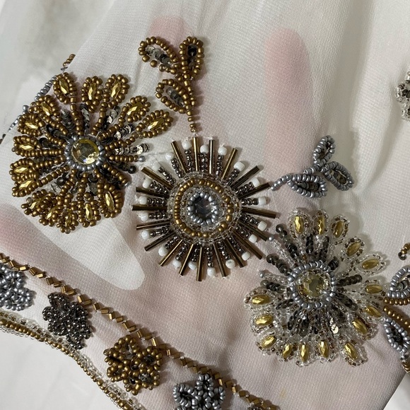 Vintage White Sheer Vest With Intricate Metallic Beading S - Picture 5 of 16